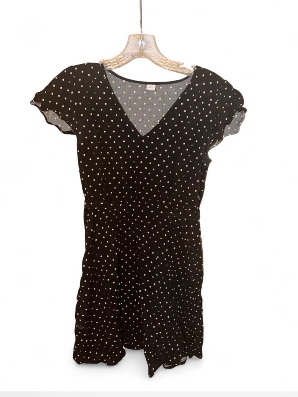 Black Polka Dot V-Neck Short Sleeve Dress